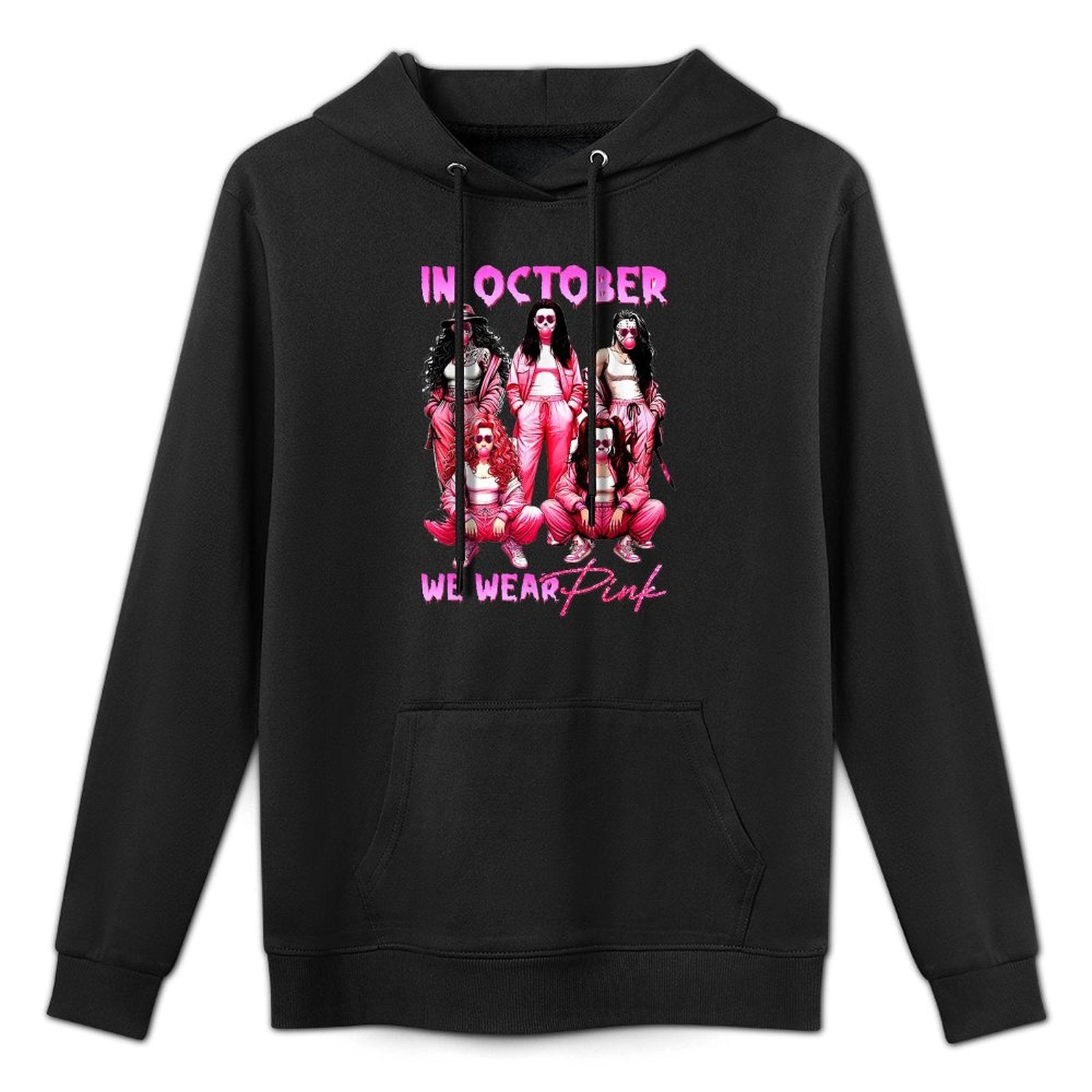 In October We Wear Pink Horror Breast Cancer Awareness Meme Pilling-Resistant Hoodie