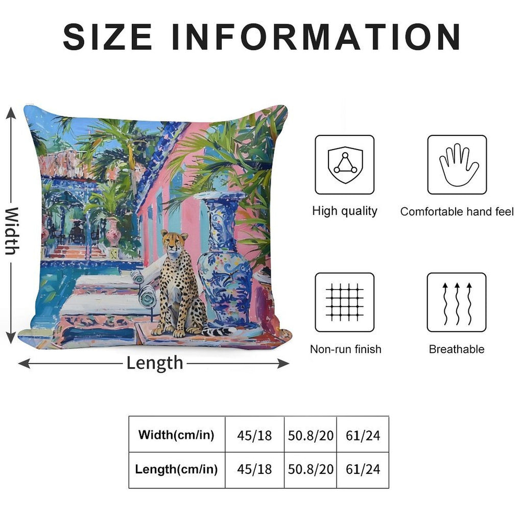 Cheetah at The Swimming Pool in Palm Beach Soft Luxury Feel Throw Pillow