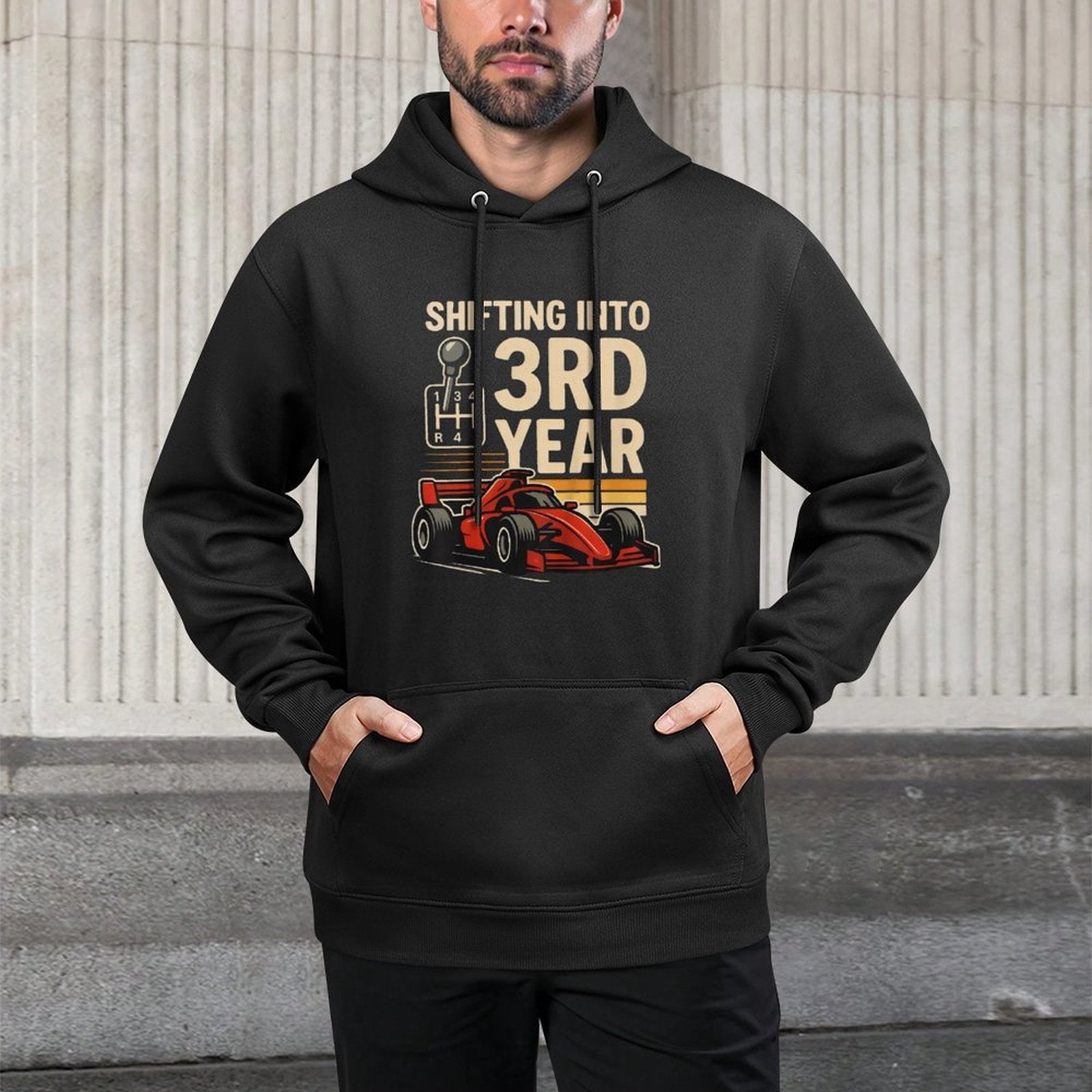 Kids Shifting Into 3rd Year Girl Boy Racing Car 3rd Birthday Pilling-Resistant Hoodie