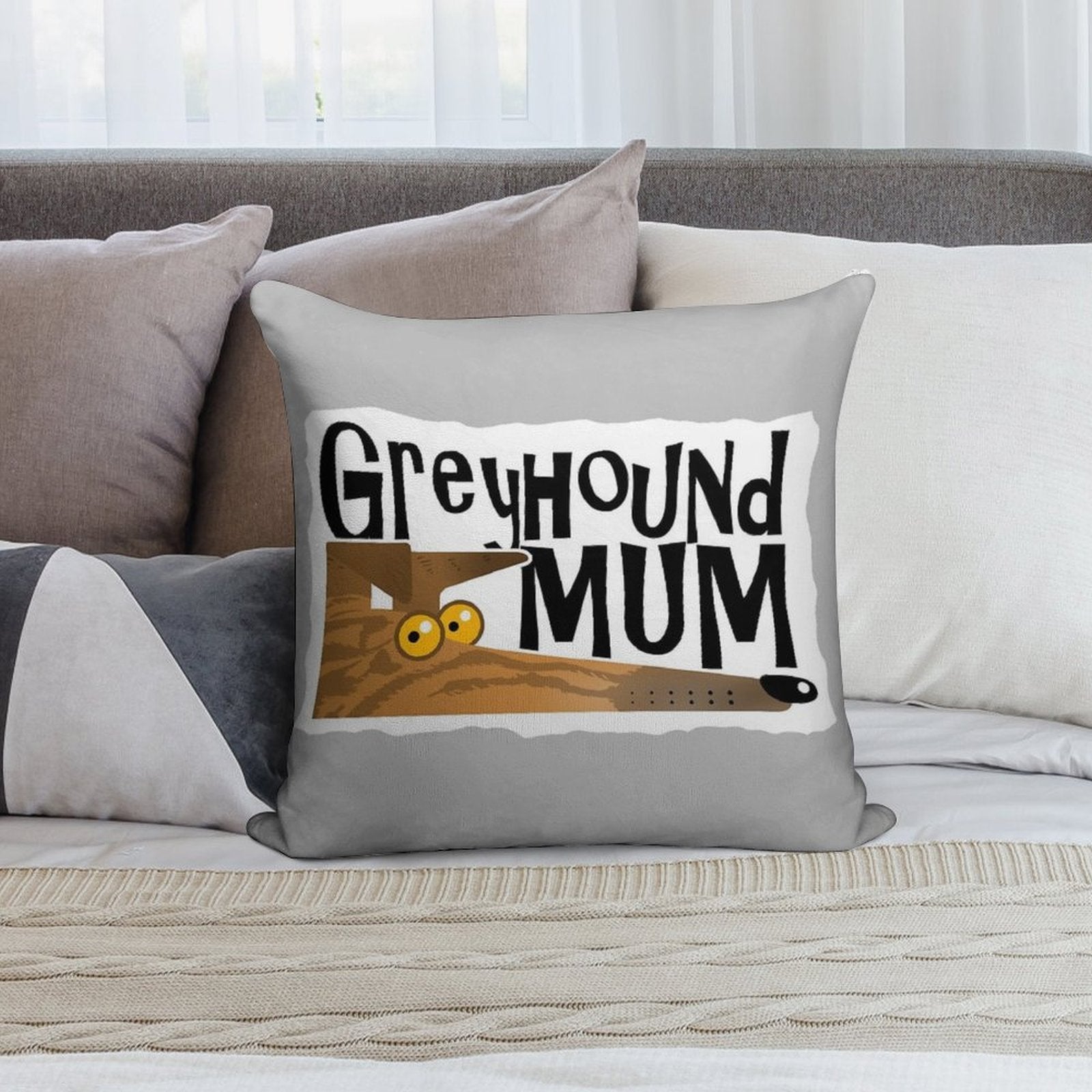 Greyhound Mum (brindle) Soft Gift Ready Throw Pillow