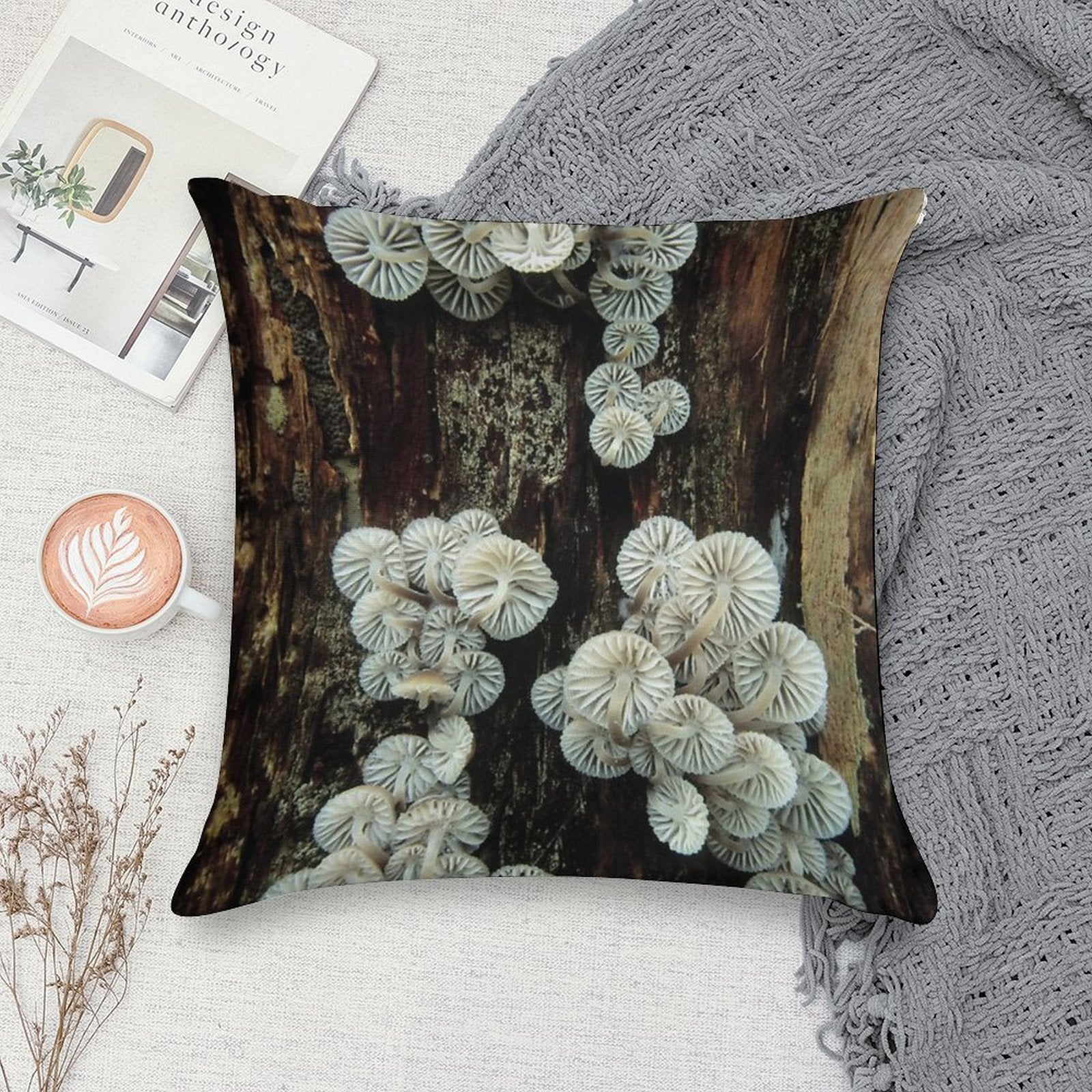 Mycena Fungi II Soft Shrink-Resistant Throw Pillow