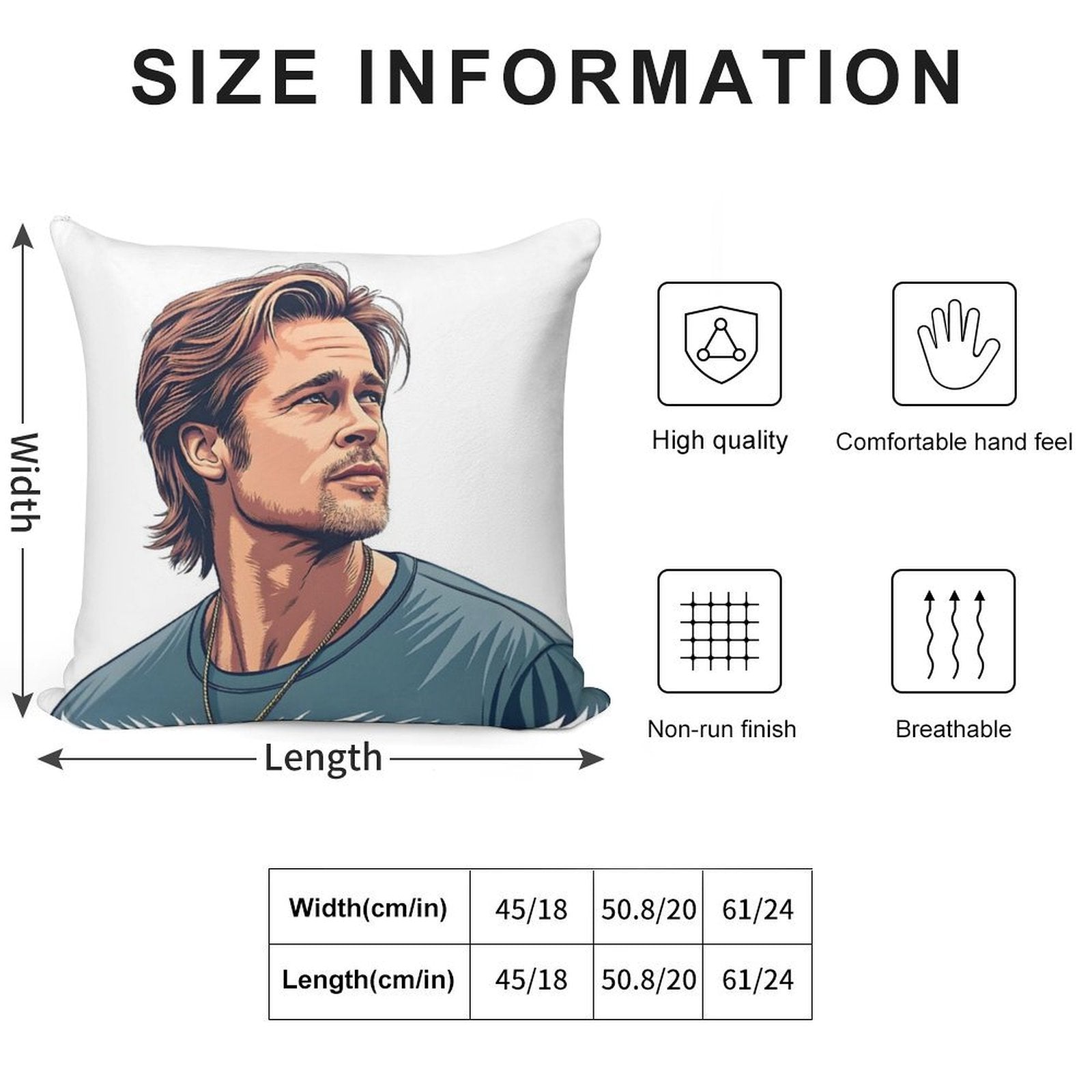 Handsome Icon Illustrated Tribute to Brad Pitt Soft High-Density Material Throw Pillow