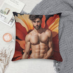 Sexy Guy Portrait Georgia O'Keeffe Inspired Background 2 Soft Short Plush Fabric Throw Pillow