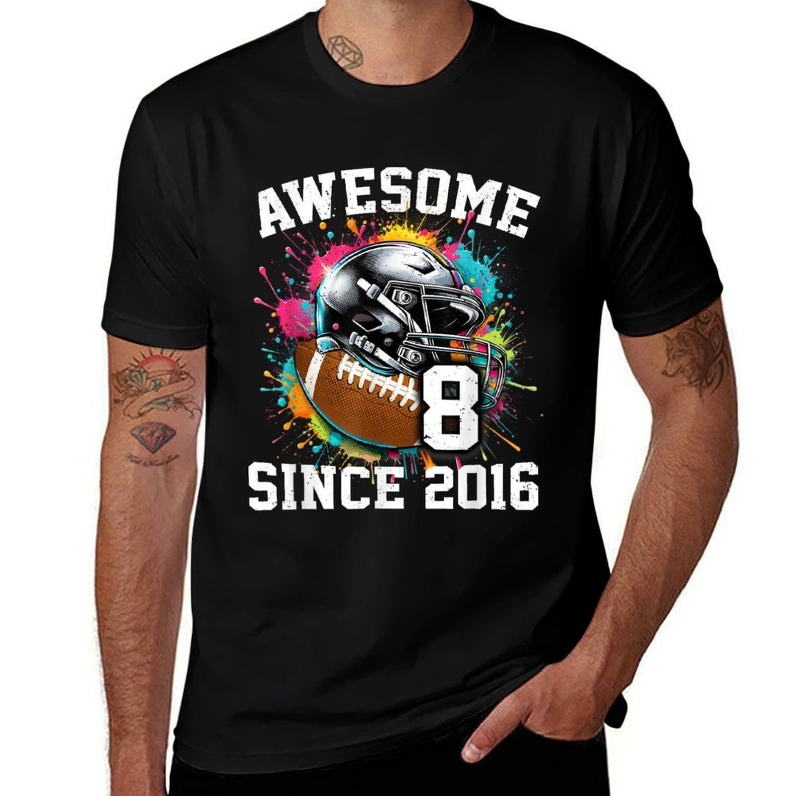 8th Birthday Football 8 Years Old Awesome Since 2016  Stretchy T-Shirt
