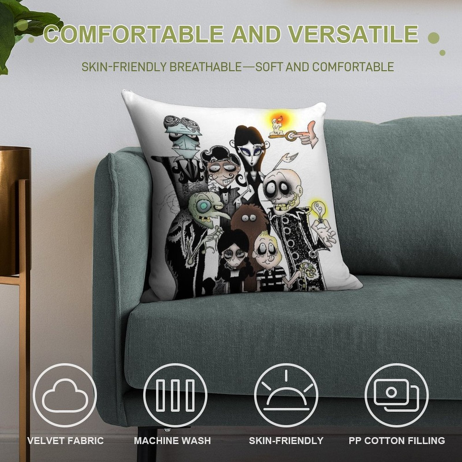 The Addams Family Portrait Soft Gift Ready Throw Pillow