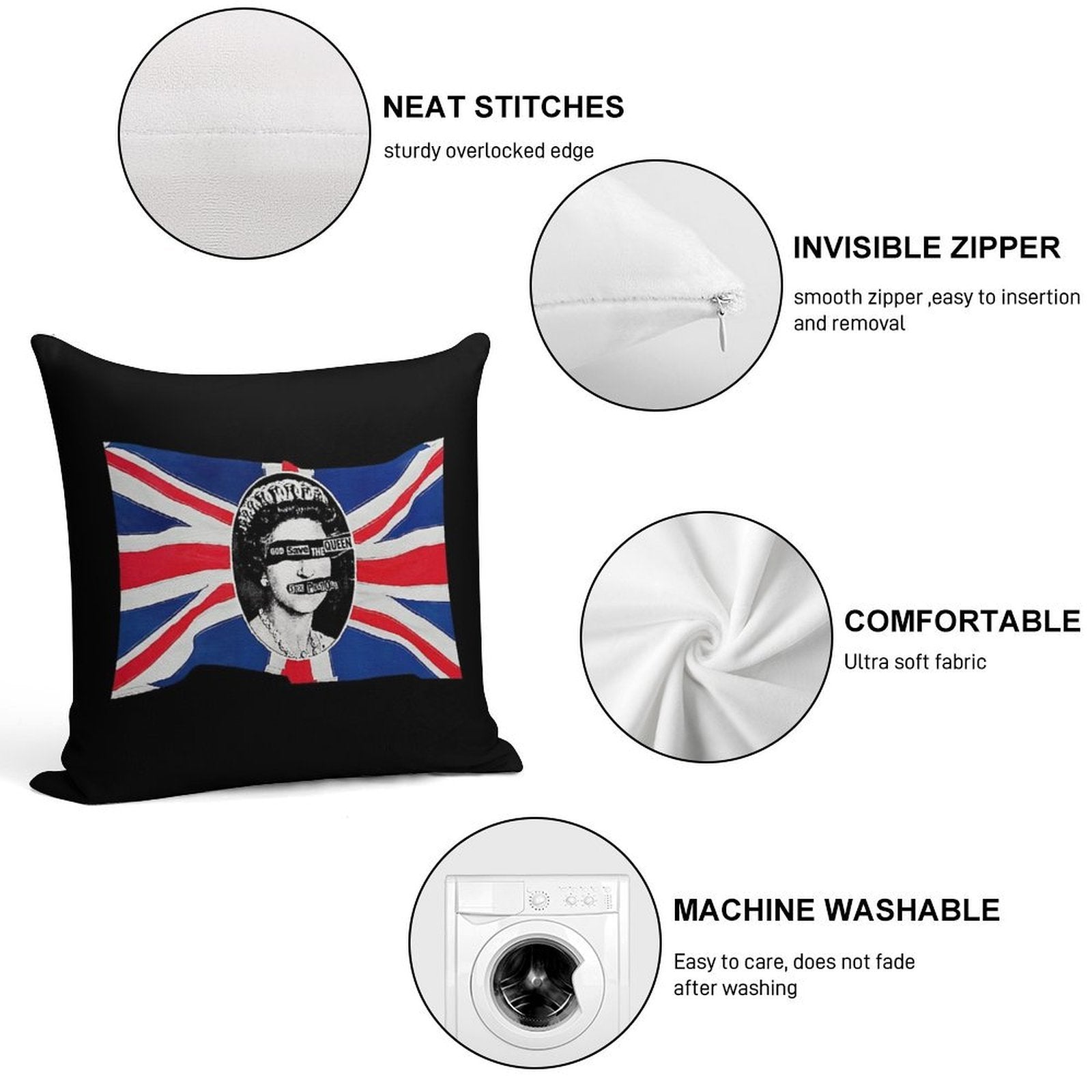God Save The Queen (HQ) Soft Hidden Zipper Throw Pillow