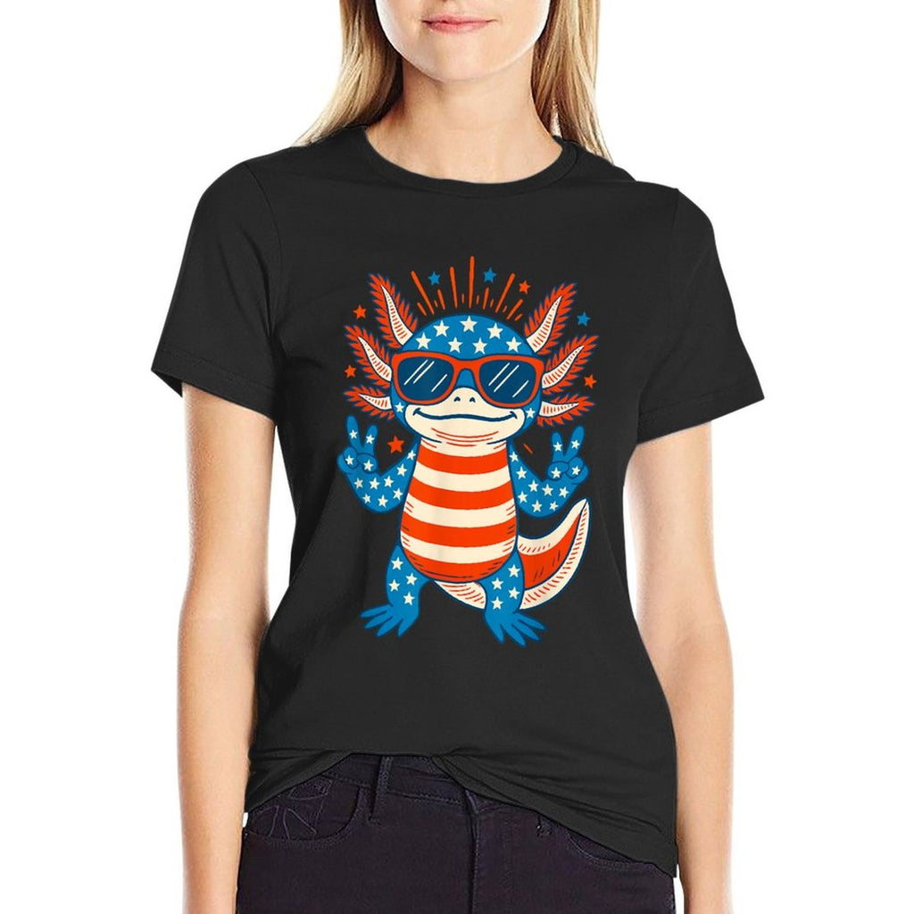 Patriotic Axolotl 4th of July Red White Blue Cute Animal USA  Classic T-Shirt