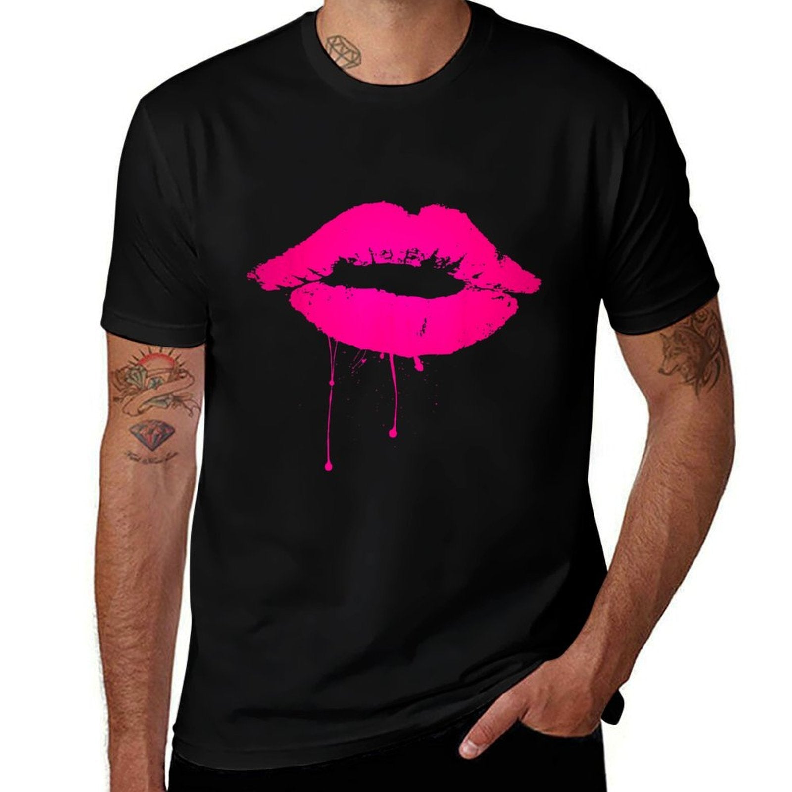 Sexy Pink Hot Lips T Neon 80s Lipstick Kiss Party  Classic T-Shirt