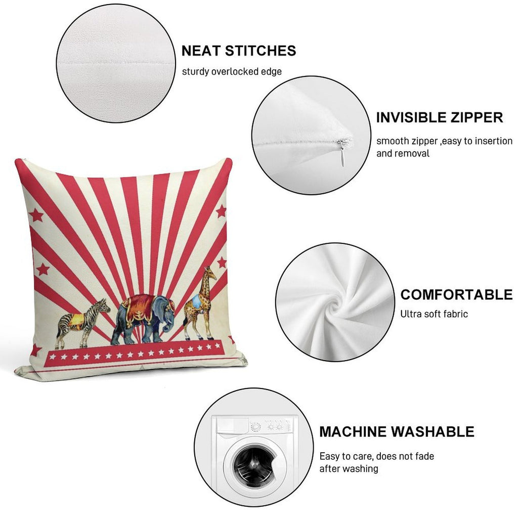 Vintage Circus Animals Soft Hidden Zipper Throw Pillow