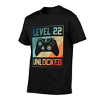 Level 22 Unlocked Video Gamer 22nd Birthday Gifts  Ribbed Collar T-Shirt