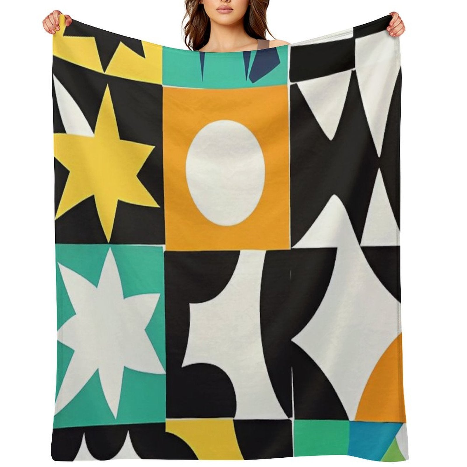 Mid Century Modern Minimalist Color Shapes Modernist Style Paper Shrink-resistant Throw Blanket