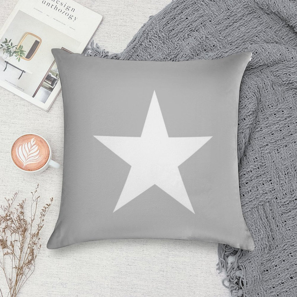 Single WHITE STAR on A SILVER GREY Background Soft Skin-Friendly Throw Pillow