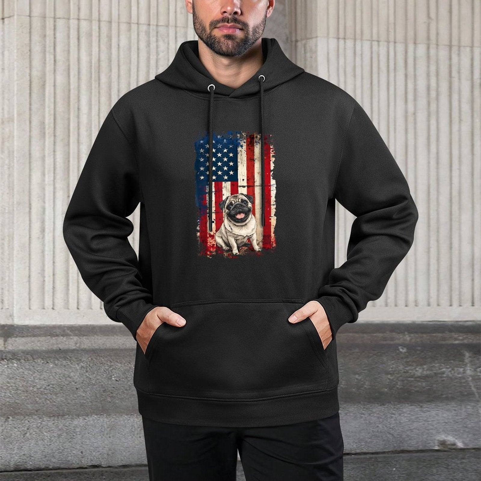 Pug American USA Patriotic 4th of July Unisex Design Hoodie