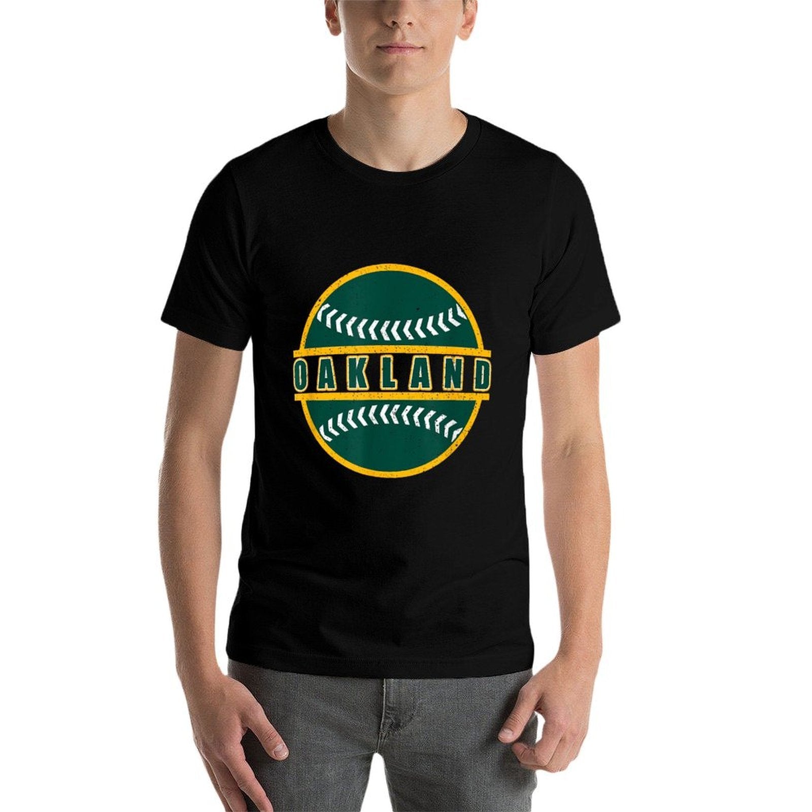 Vintage Oakland California Dark Green Yellow Retro Throwback  Rolled Sleeves T-Shirt