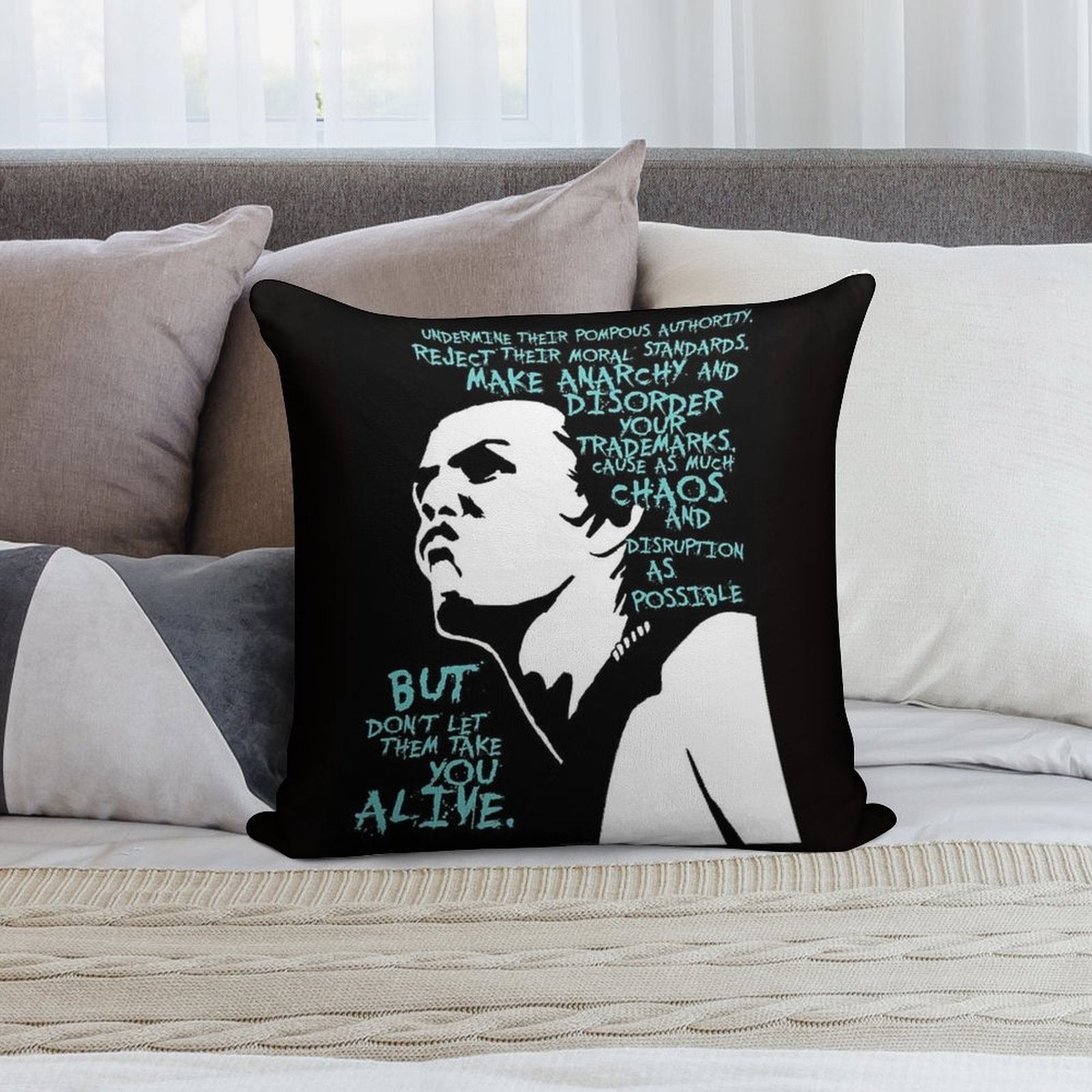 Sid Vicious Dead Or Alive Soft Reinforced Edging Throw Pillow