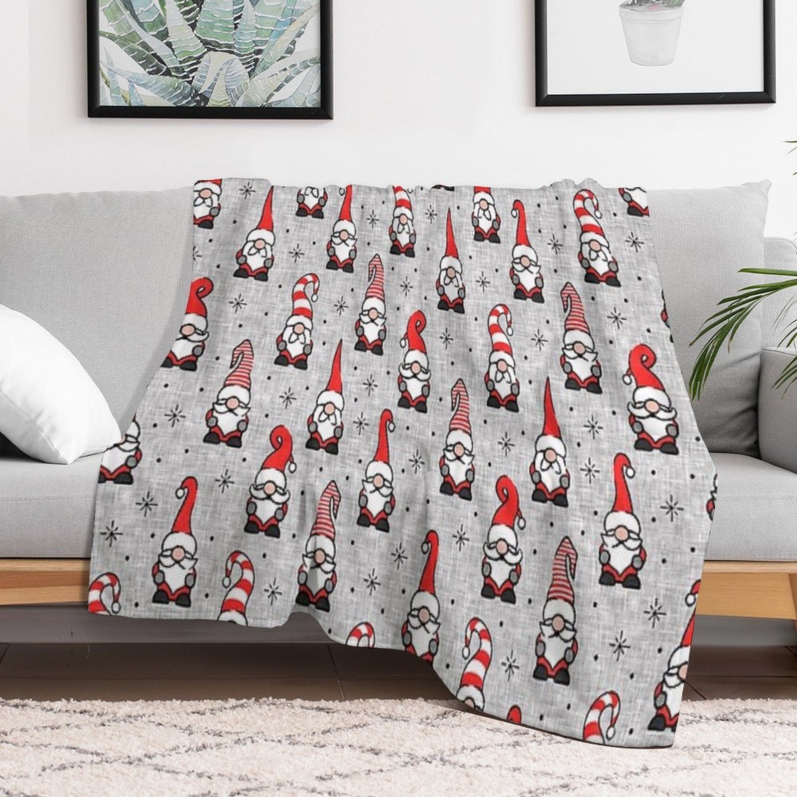 Christmas Gnomes - Grey Velvety-soft Throw Blanket