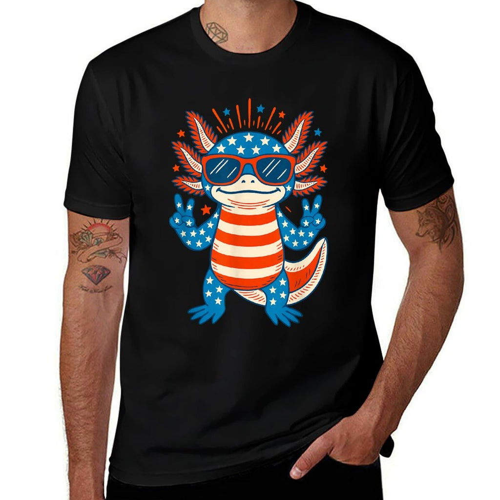Patriotic Axolotl 4th of July Red White Blue Cute Animal USA  Classic T-Shirt
