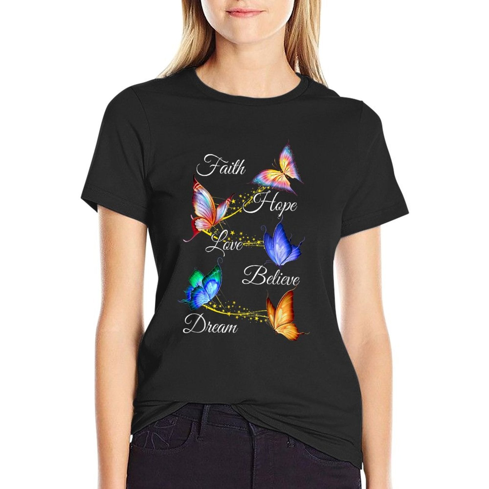 Butterfly Faith Hope Love Believe Dream Christian  Moisture-wicking T-Shirt
