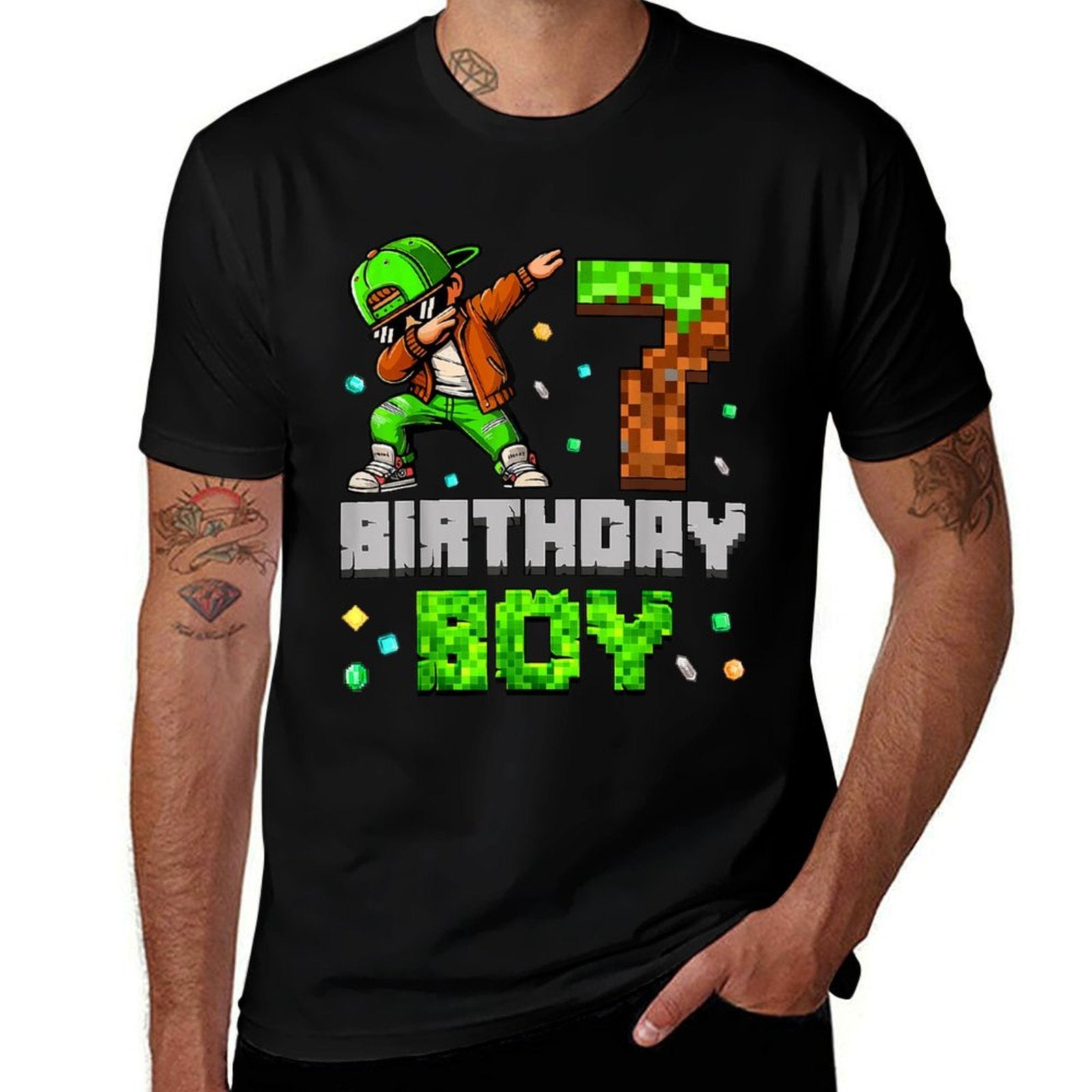 Birthday Boy Its My 7th Birthday Pixel Dabbing 7 Year Old  Affordable Price T-Shirt