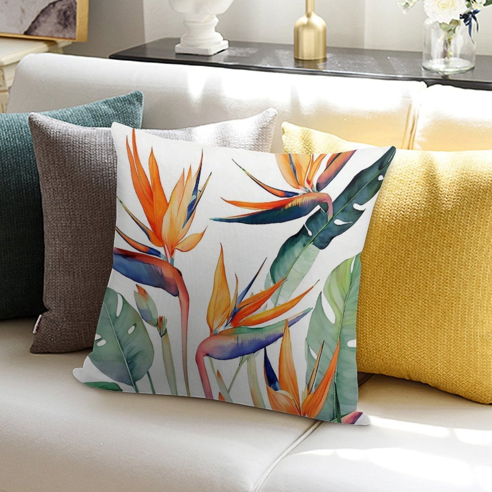 Birds of Paradise Soft Short Plush Fabric Throw Pillow