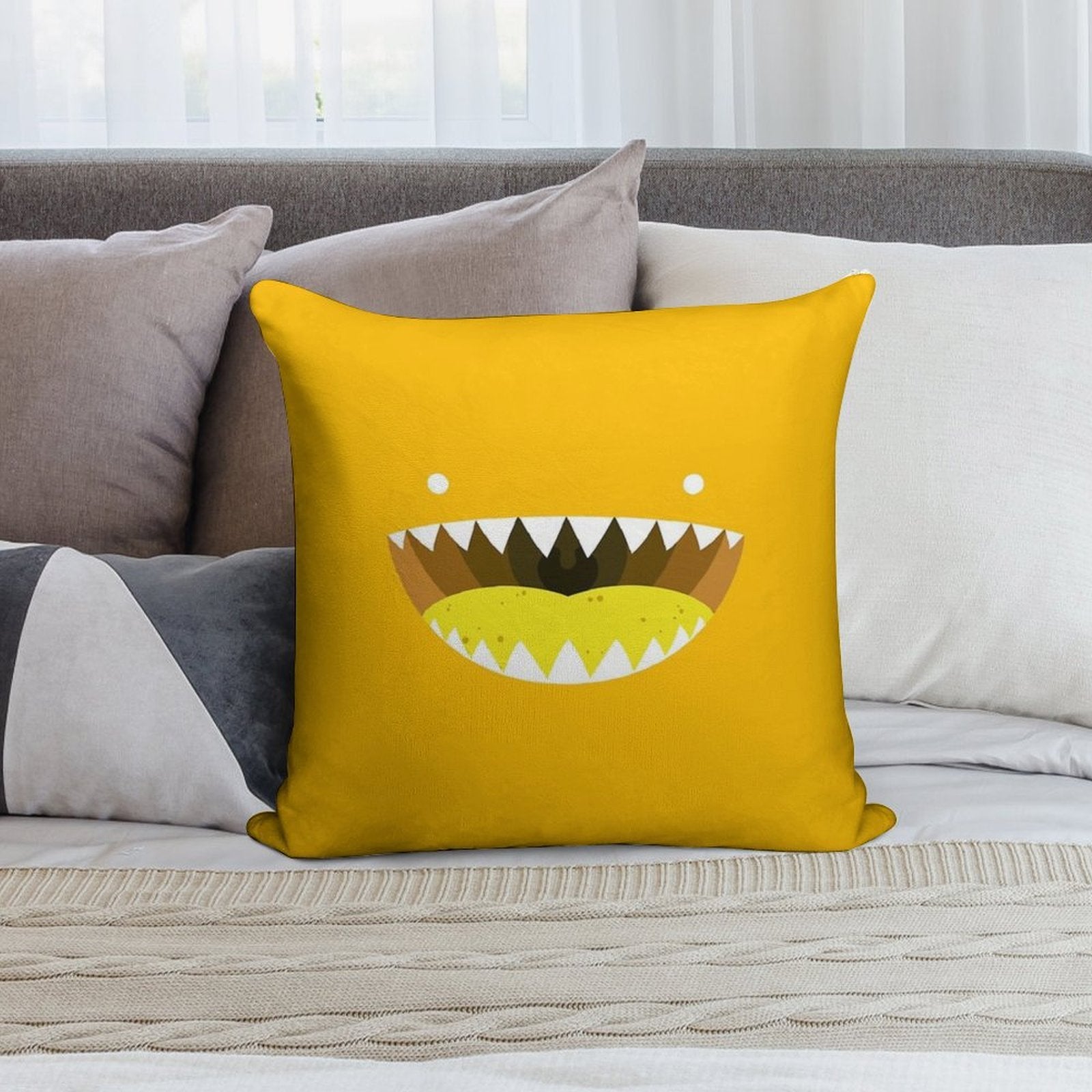 Mouth Tee Yellow Soft Hidden Zipper Throw Pillow