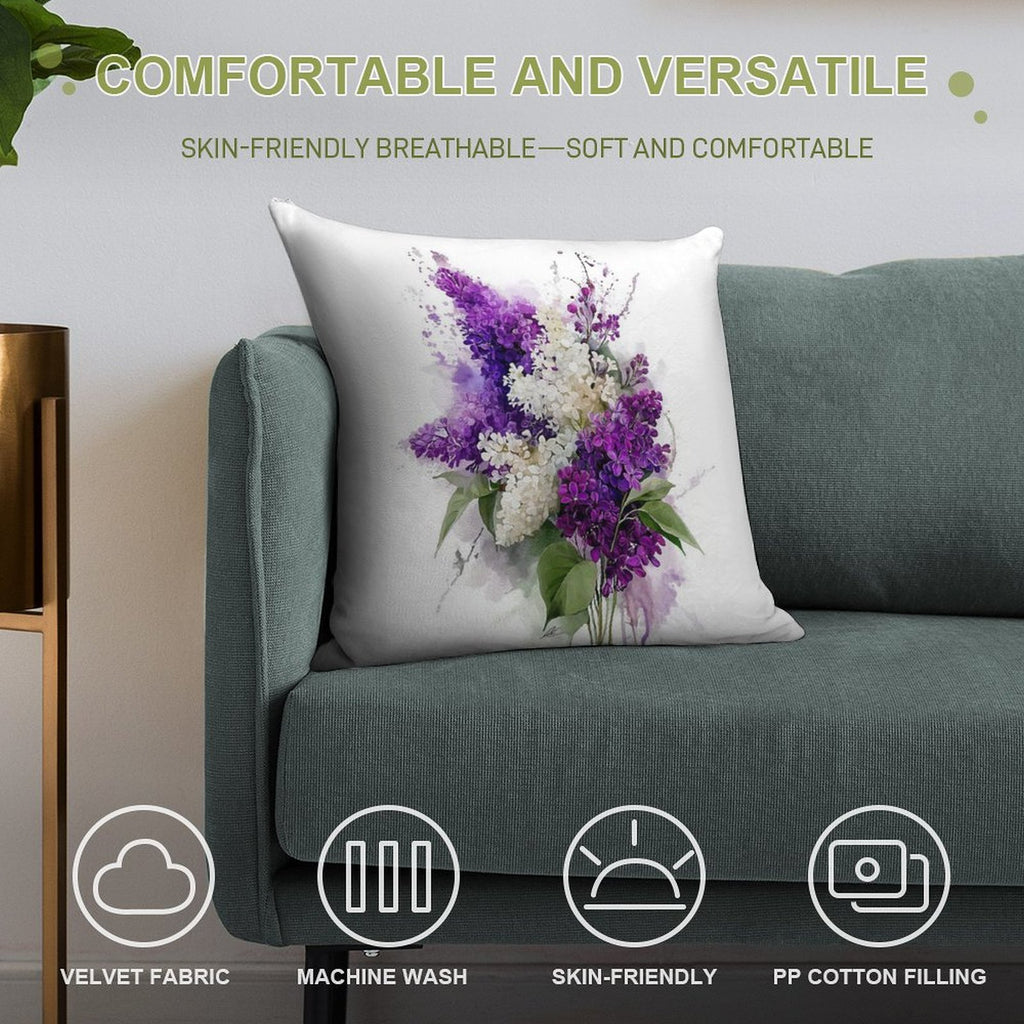Watercolor Lilacs Soft Hidden Zipper Throw Pillow