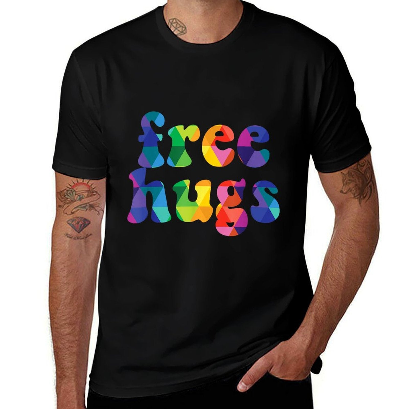 Colorful Free Hugs Tshirt Gift for Her Or Him - Rainbow Gift  Slim-fit Cut T-Shirt