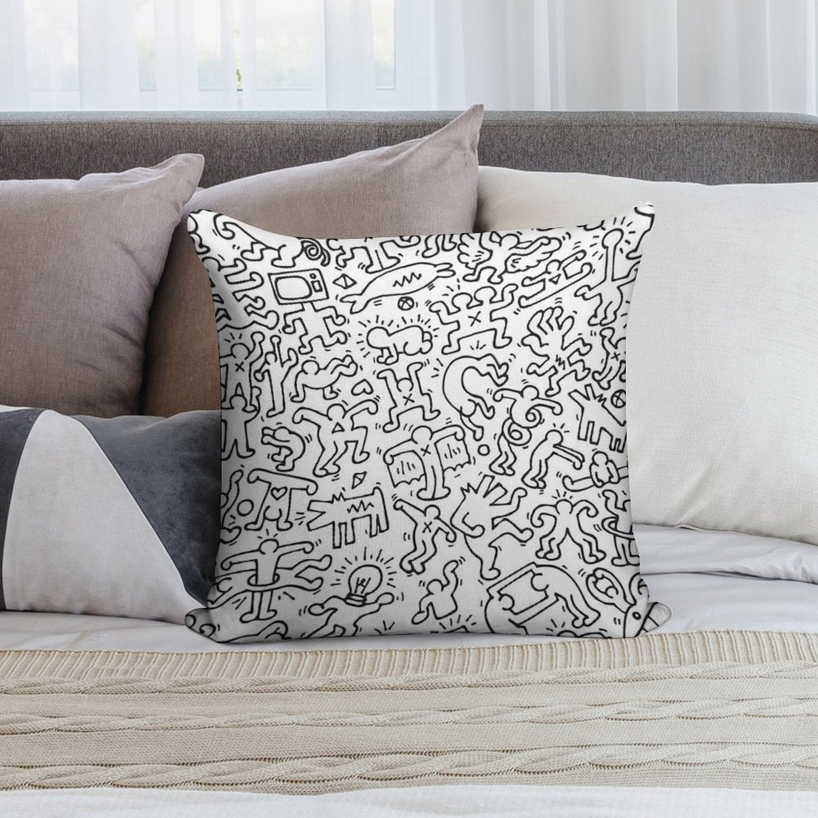 Dance in White Kieth DJ DOG Haring ANIMAL Street Art Soft Style Accent Throw Pillow