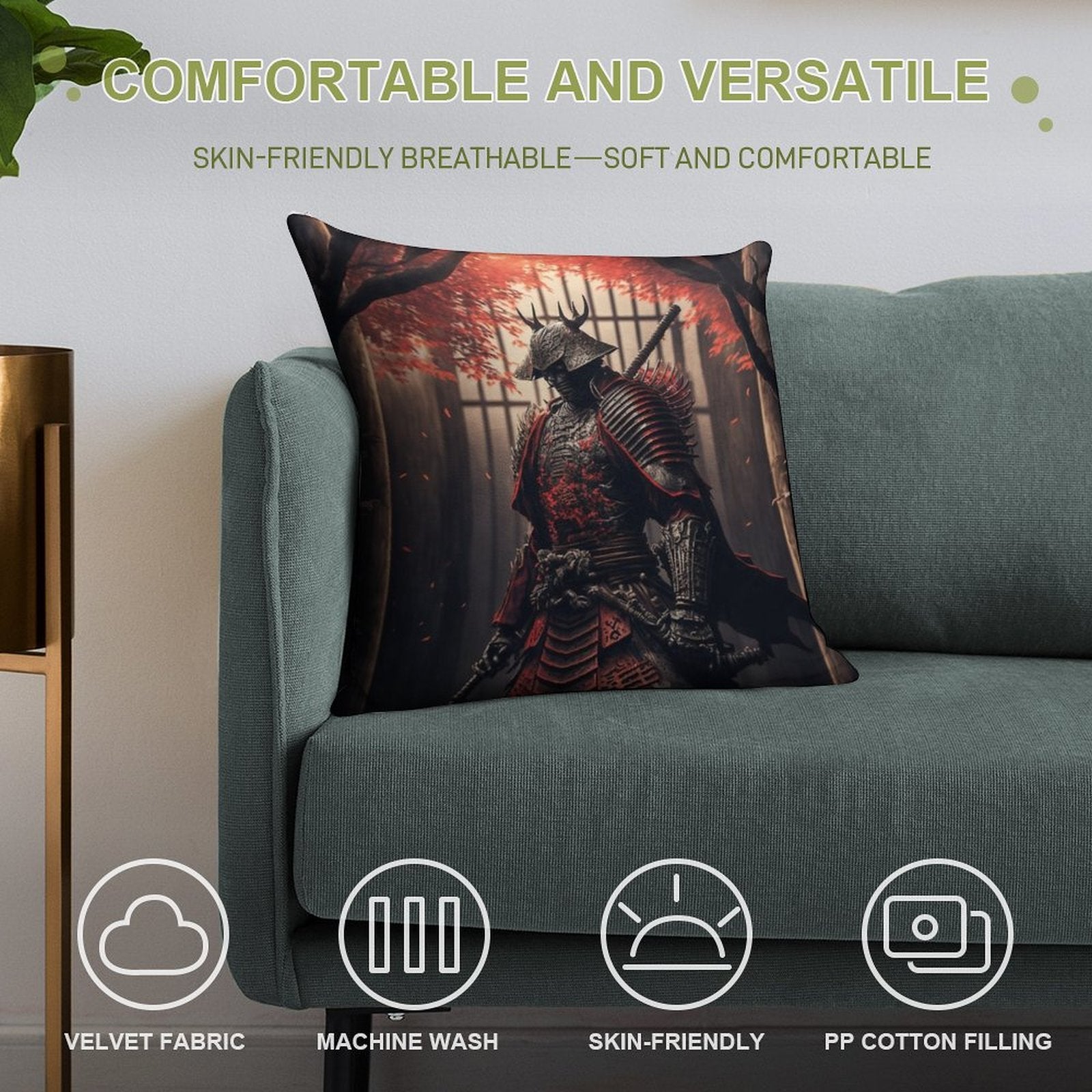 Armored Samurai Soft Shrink-Resistant Throw Pillow