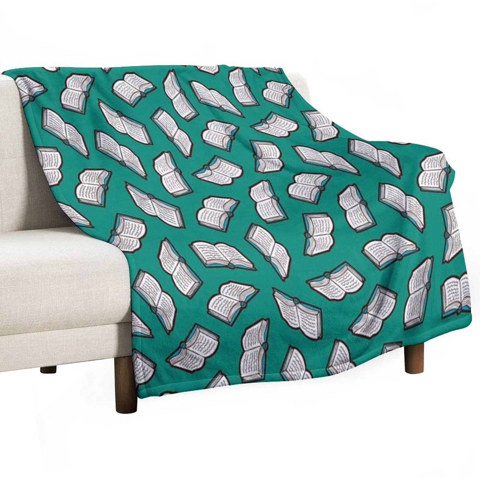 Bookish Reading Pattern in Jade Sustainable Throw Blanket