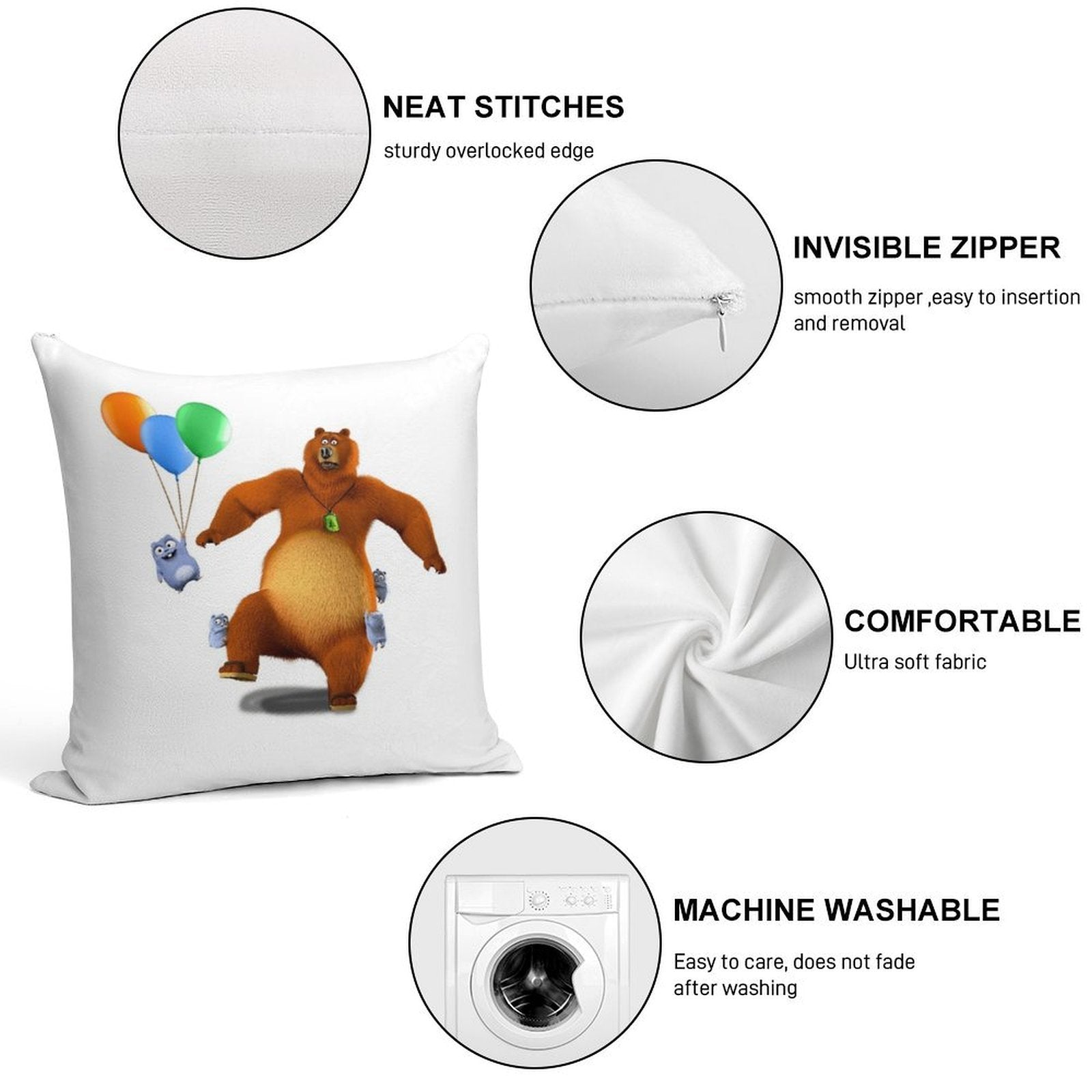 Grizzy And Lemmings Toys Soft Shrink-Resistant Throw Pillow