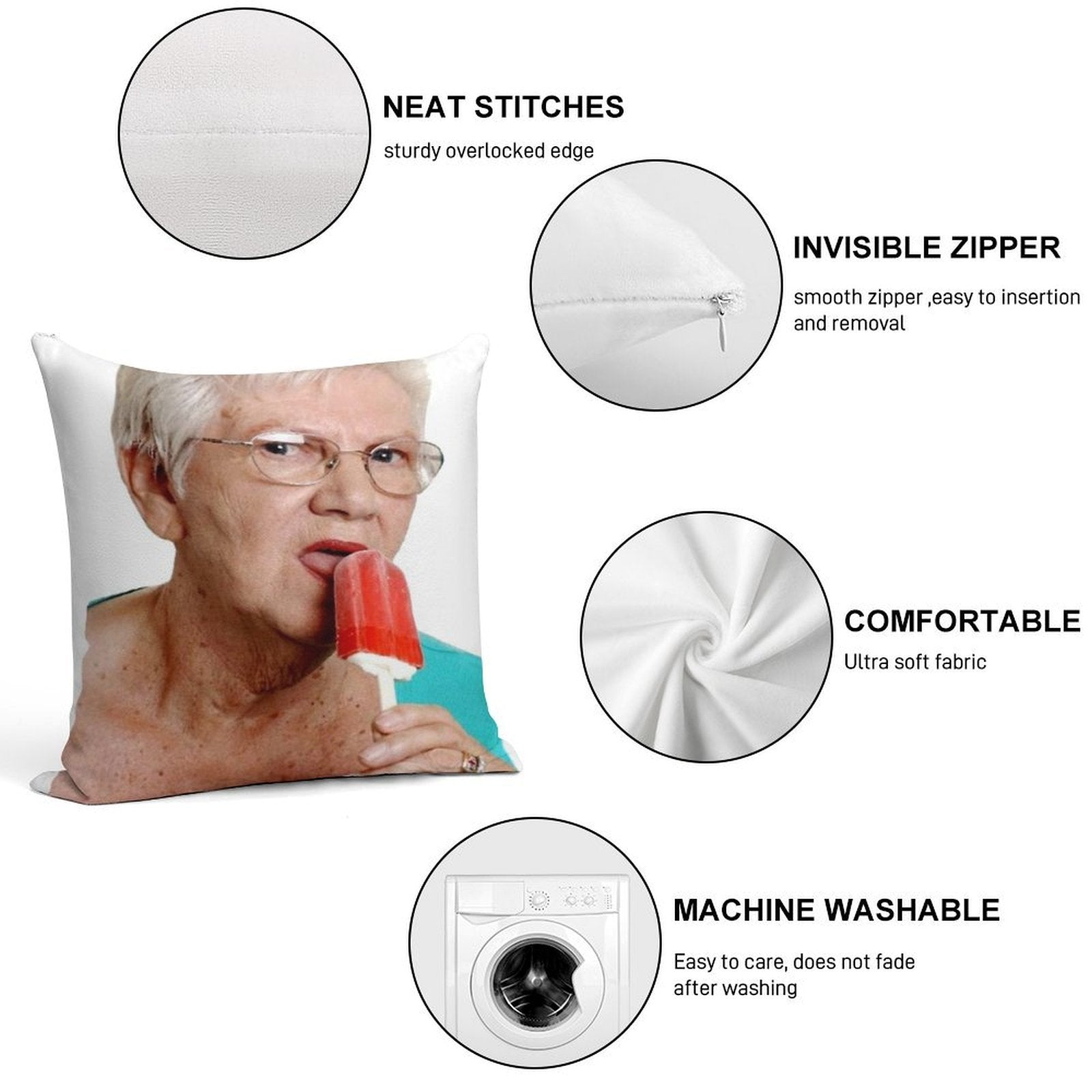 Granny Ice Lolly Soft Hidden Zipper Throw Pillow
