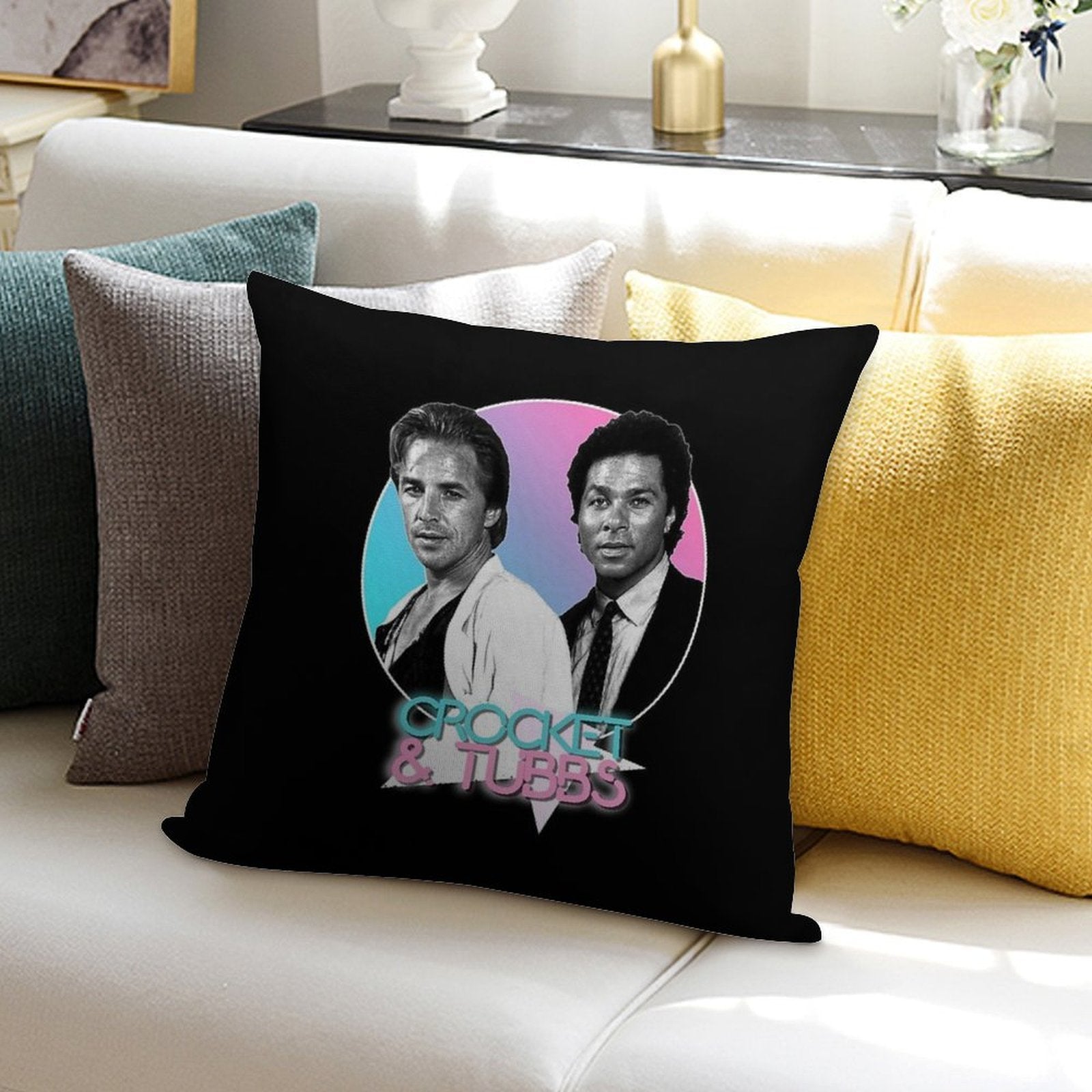 Crockett And Tubbs )( Retro Miami Vice 80s Tribute Soft Easy Maintenance Throw Pillow