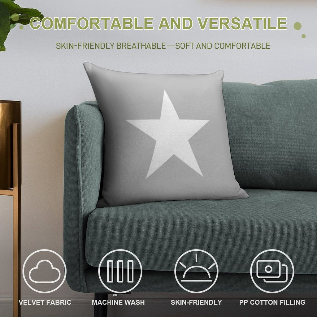 Single WHITE STAR on A SILVER GREY Background Soft Skin-Friendly Throw Pillow