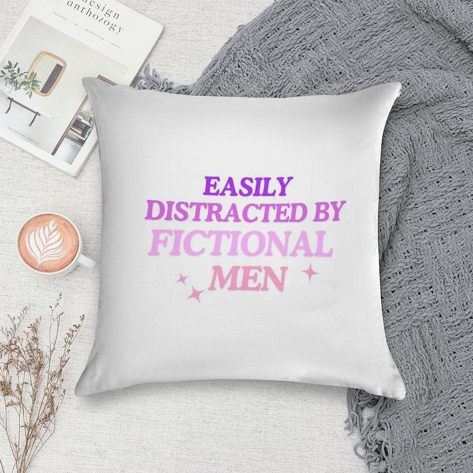 Easily Distracted by Fictional Men Purple Soft Decorative Cover Throw Pillow