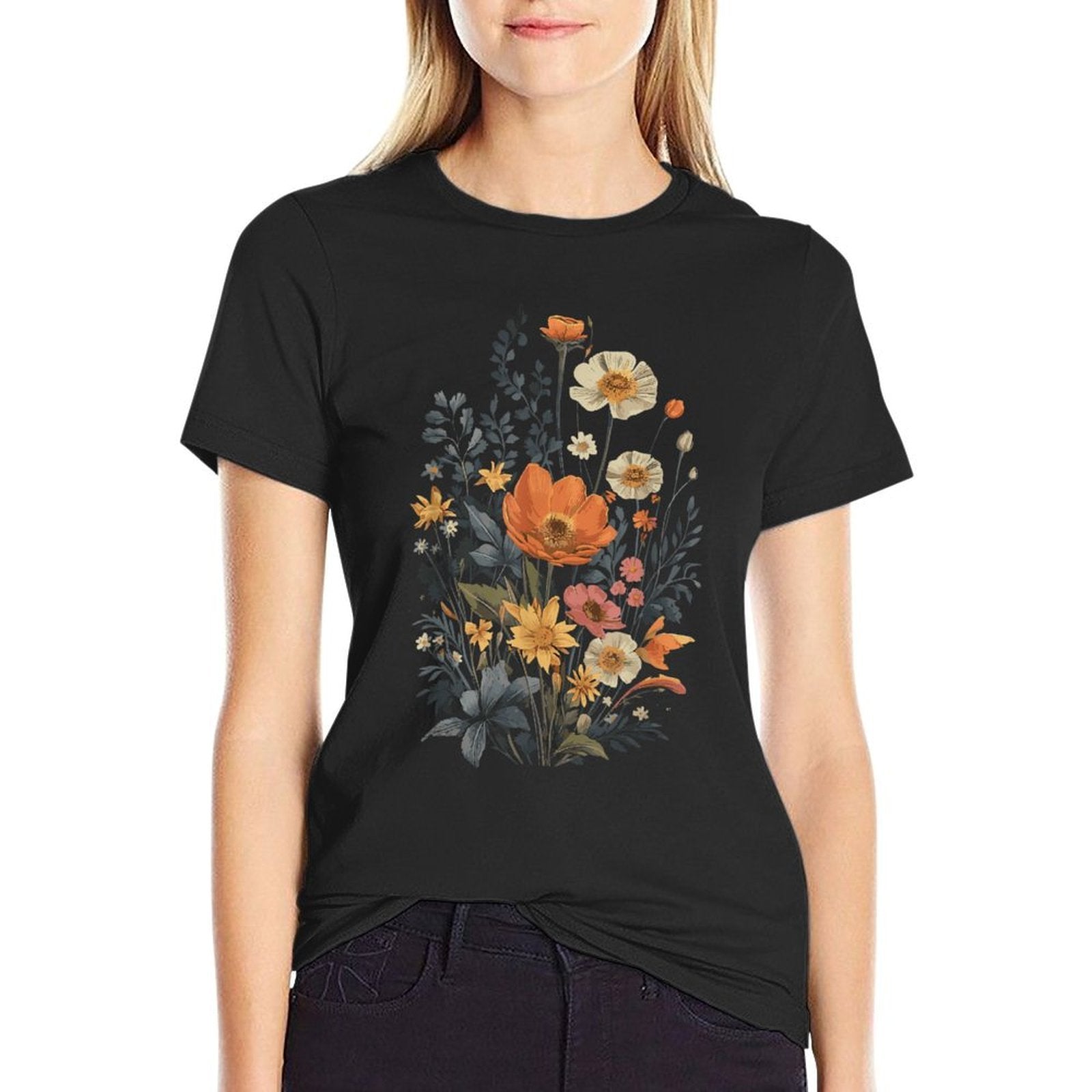 Vintage Flowers Floral Pressed Flower  Polyester Blend T-Shirt