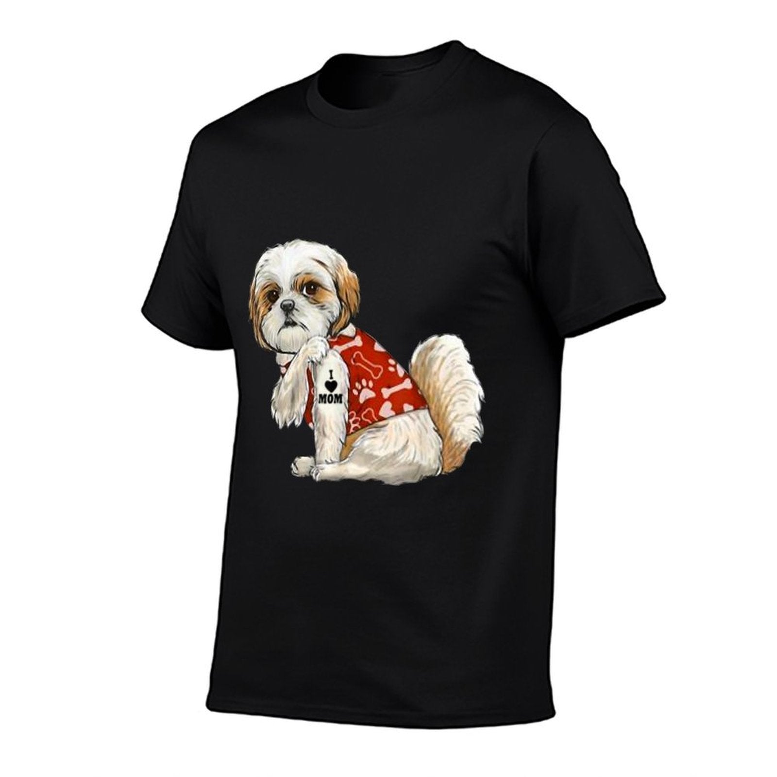 I Love Mom Tattoo Shih Tzu Mom Funny Mothers Day Gift  Ribbed Collar T-Shirt