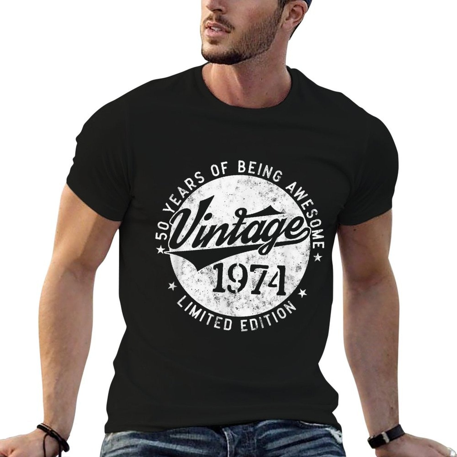 50 Years Of Being Awesome 1974 Retro Sunset 80s Decorations  Heathered Texture T-Shirt