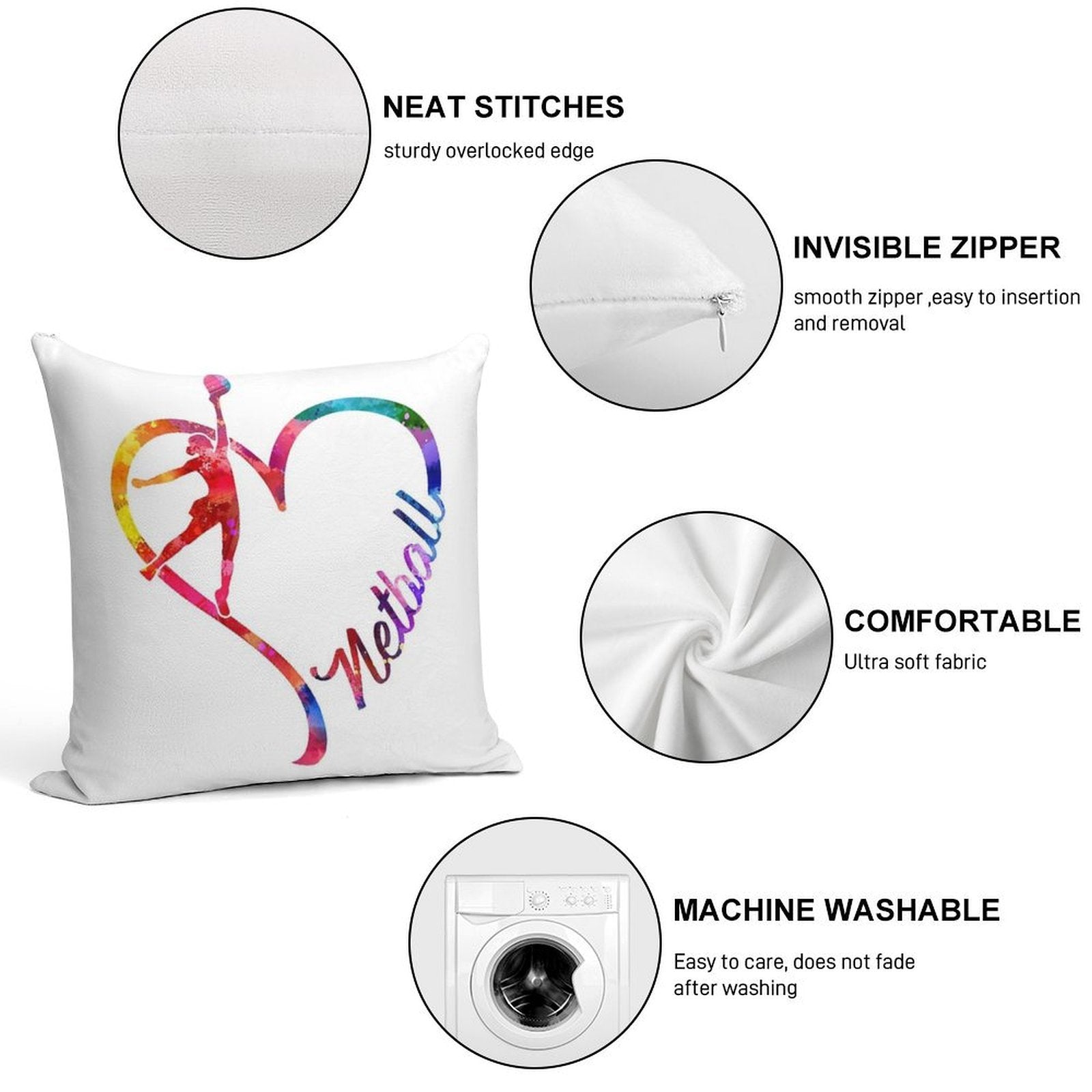 Netball Heart Soft High-Density Material Throw Pillow