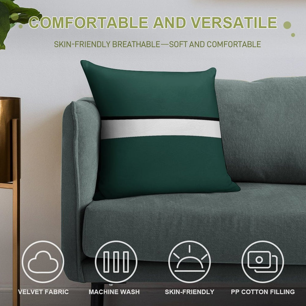 Hunter Green White And Black Banded Soft Style Accent Throw Pillow