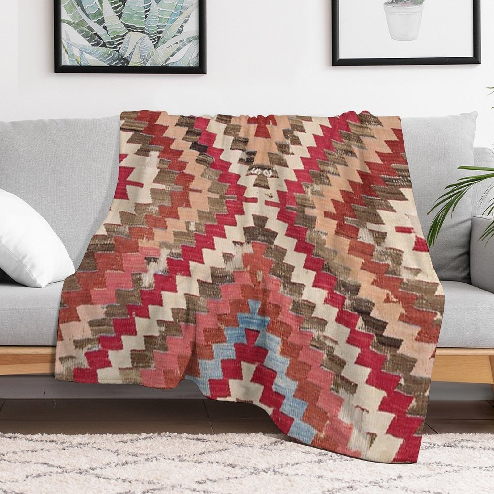 Baklava Chevron Star II  18th Century Authentic Colorful Light Pink Green Blue Accent Pattern Sustainable Throw Blanket