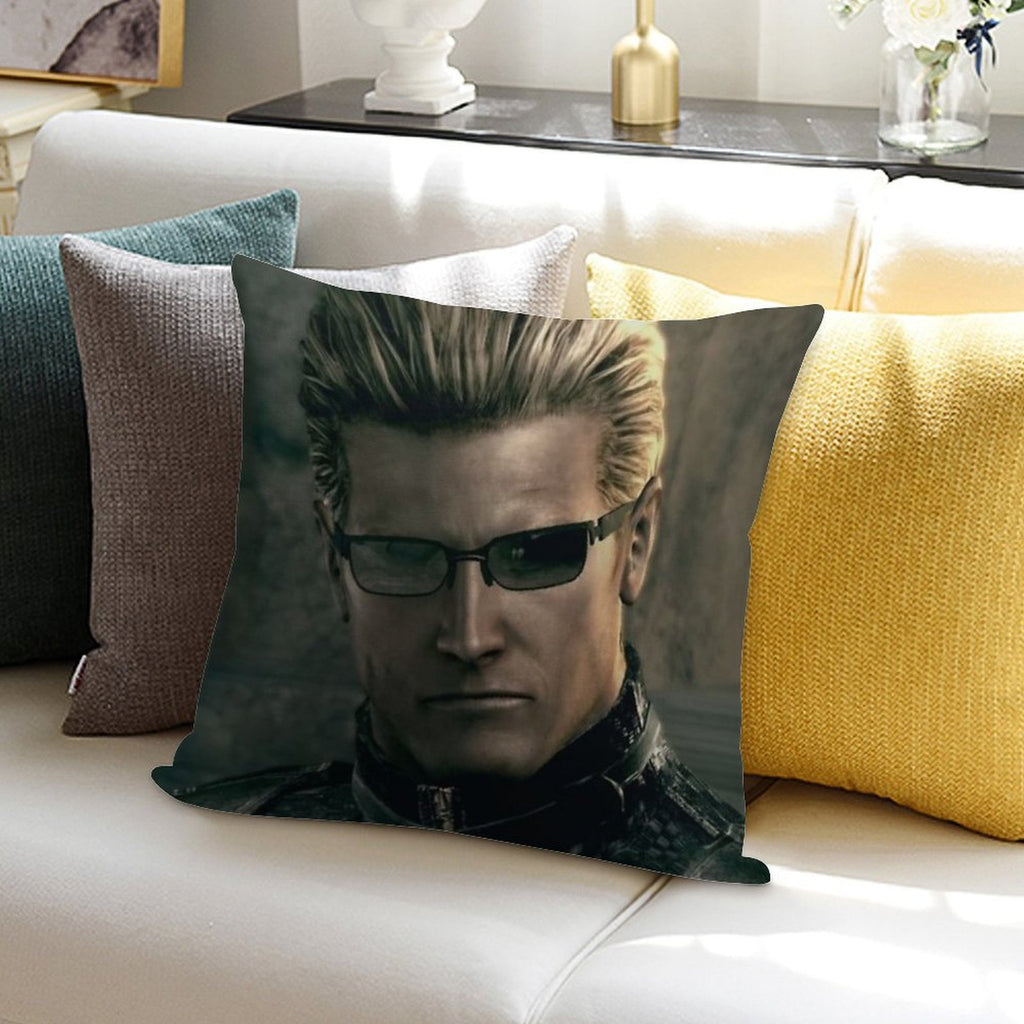 Emo Sunglass Wearing Zombie Man Red Eyed Rizzler Romantic Albert Wesker  RE5 Resident Evil 5 Soft Skin-Friendly Throw Pillow