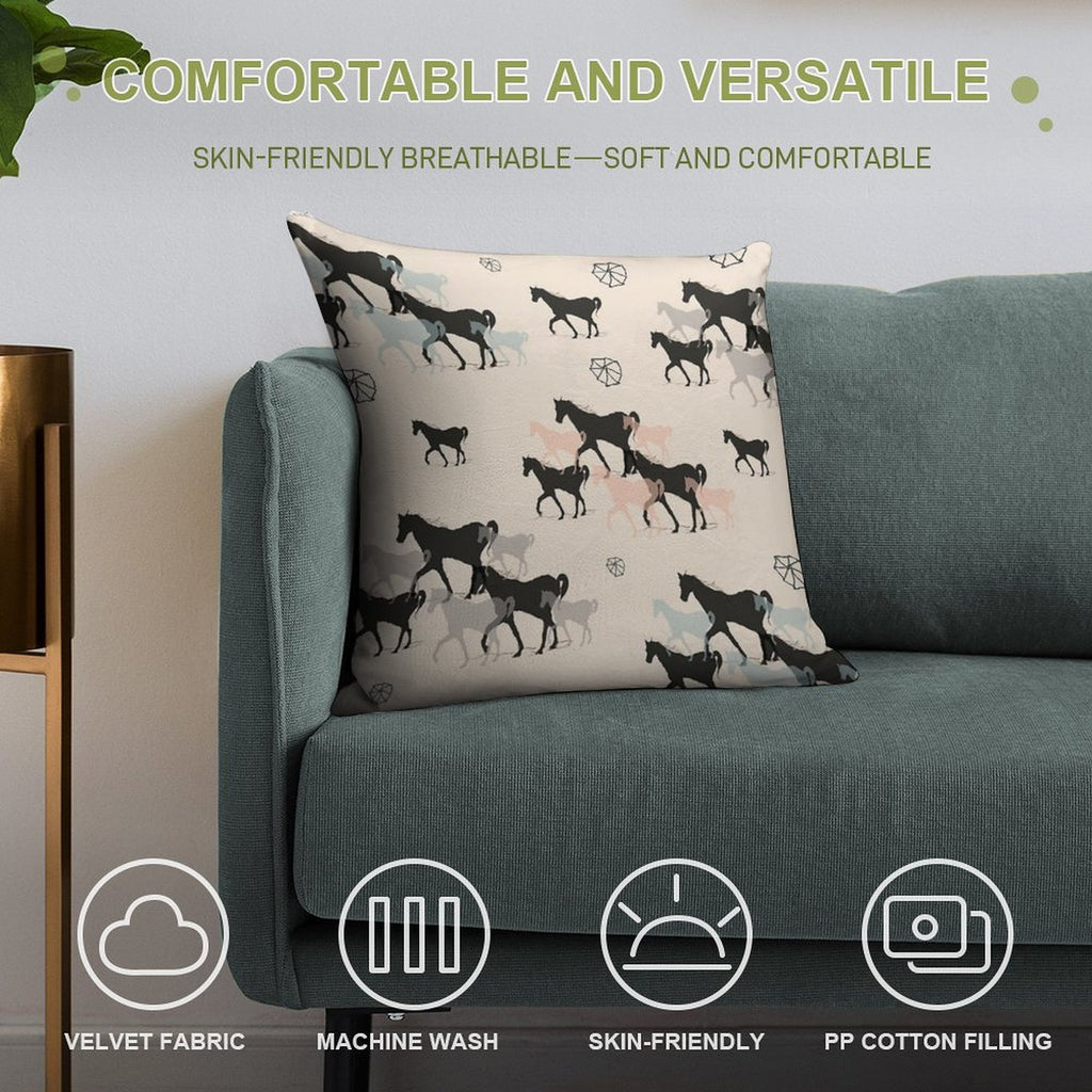 Horses Soft Reinforced Edging Throw Pillow