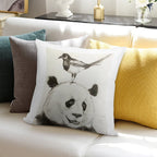 Panda And The Magpie Soft Shrink-Resistant Throw Pillow