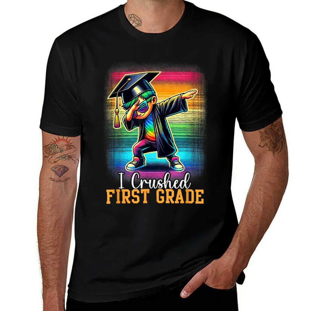 I Crushed 1st Grade Graduation Dabbing Boy Class Of 2024  Ribbed Collar T-Shirt