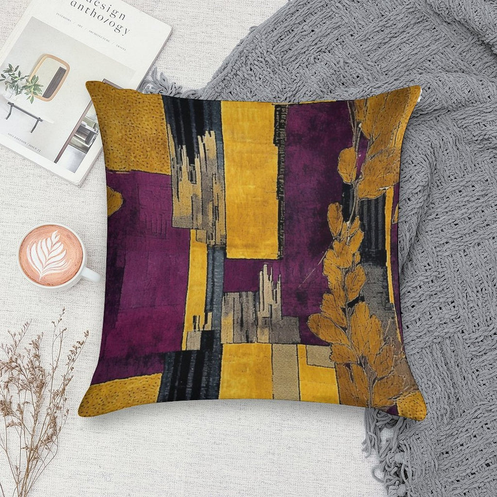 Post-Impressionist Splash in Mustard Yellow And Plum Purple Soft Gift Ready Throw Pillow