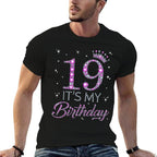19 It's My Birthday Pink Crown Happy 19th Birthday Girl  Vintage-inspired T-Shirt
