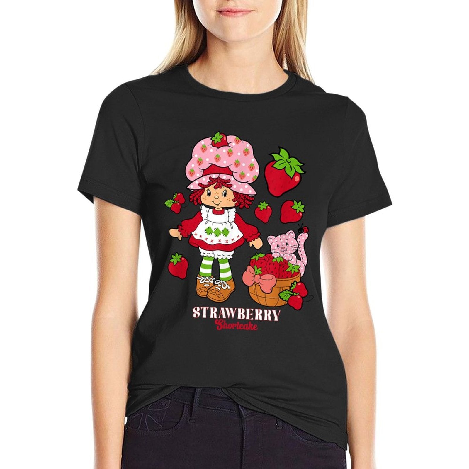 Strawberry Shortcake & Kitty Custard Vintage  Polyester Blend T-Shirt