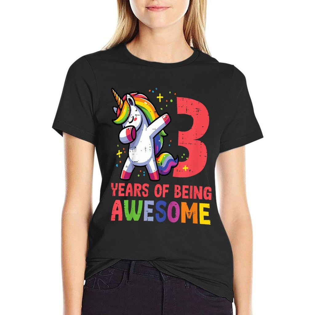 Kids 3 Years Of Being Awesome Unicorn Dab 3rd Birthday Girls Kids  Versatile T-Shirt