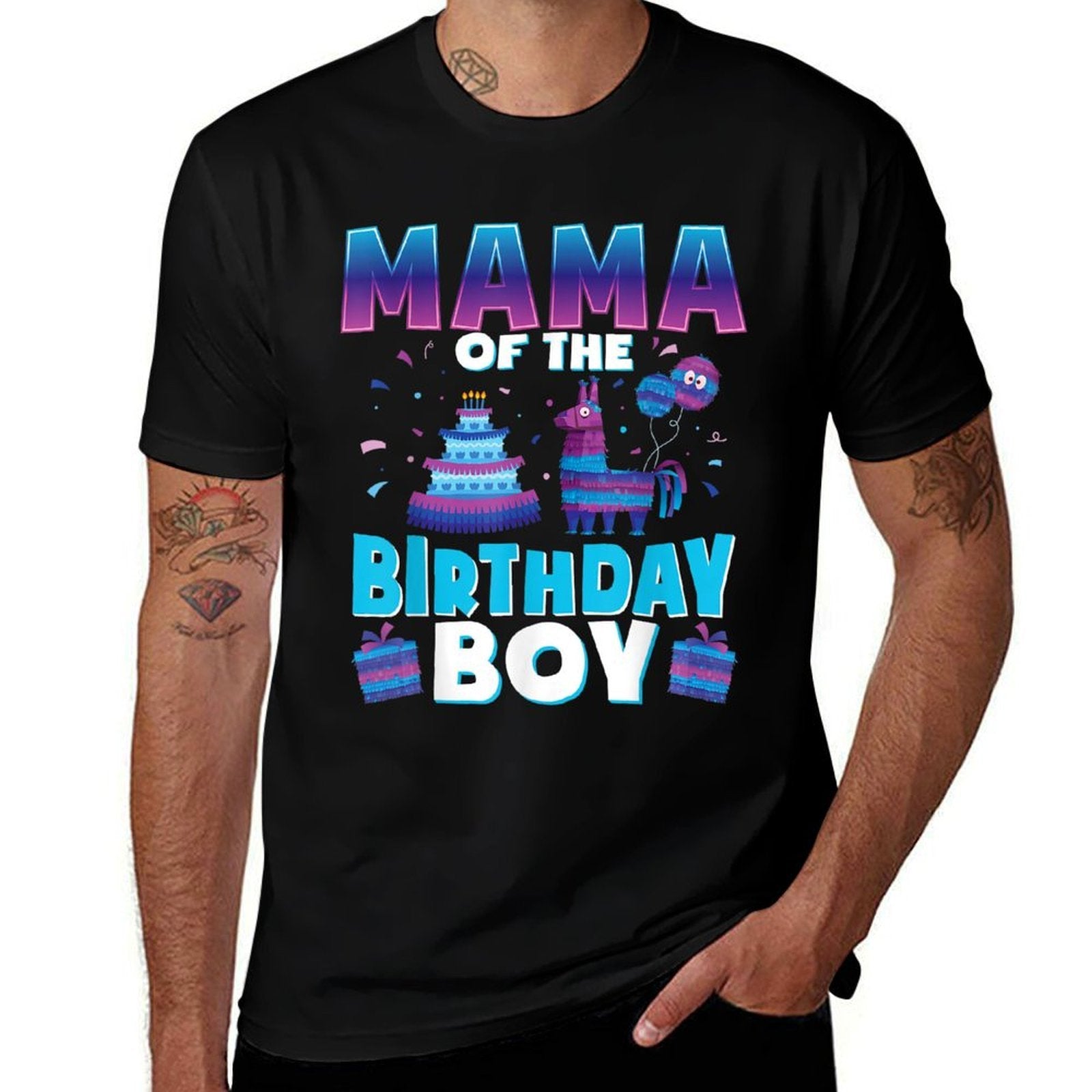 Mama Birthday Boy Llama Pinata Party Matching Family  Polyester Blend T-Shirt